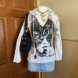 Black & White Grunge Graphic Sequin Hoodie